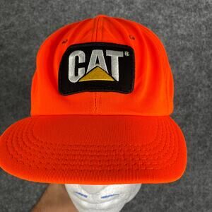 CAT Hat Orange Snapback Adjustable Trucker Cap Workwear Safety Retro